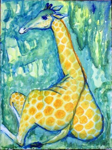 Siddende giraf    30 x 40 cm    SOLGT